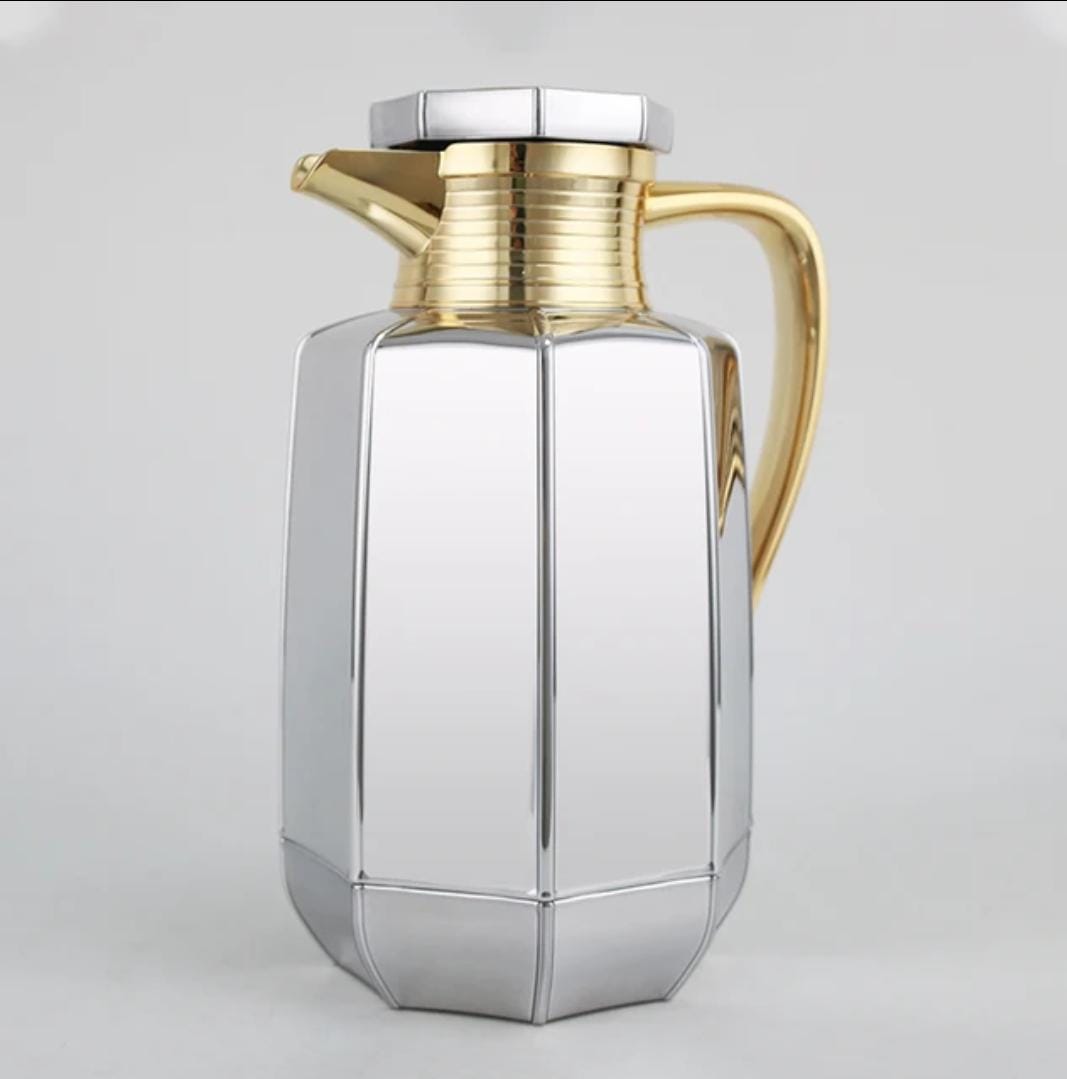 Premium Arabic Coffee Tea Pot Vacuum Flask 2 Pcs Gift Set - (1.0L +07L) - Gold Premium Arabic Coffee Tea Pot Vacuum Flask 2 Pcs Gift Set - (1.0L +07L) - Gold