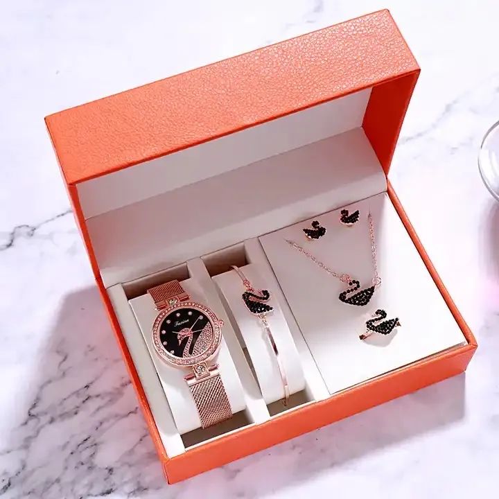 Swan Ladies Watch Set 5 Pcs with Beautiful Box W3126750