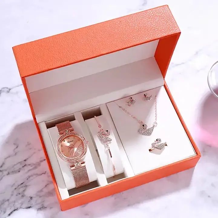 Swan Ladies Watch Set 5 Pcs with Beautiful Box W3126750