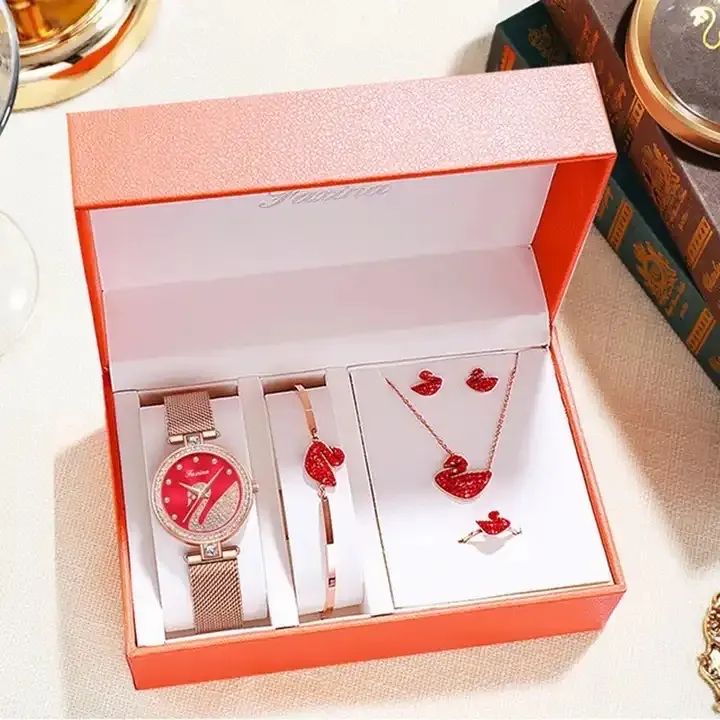 Swan Ladies Watch Set 5 Pcs with Beautiful Box W3126750