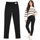 Black Ribbed High-Waist Full-Length Stretch Pants RR009