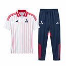 Men’s White and Red Striped Polo & Navy Track Pants Set TJ50