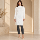 Women’s White High-Neck Longline Knit Tunic NS106