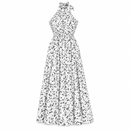Women’s White & Black Print Halter-Neck Maxi Dress YD131