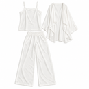 Women’s White 3-Piece Camisole, Draped Cardigan & Wide-Leg Trouser Set NS133