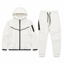 White Hooded Zip-Up Jacket & Jogger Pants Set with Black Trim NK190