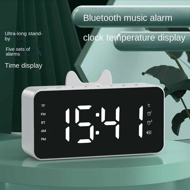 Wireless Bluetooth Speaker Alarm Clock Mobile Phone Computer with Mirror Alarm Clock Display Portable Card Small Mini Speaker S4030754 - Tuzzut.com Qatar Online Shopping