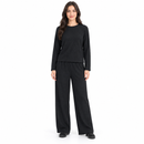 Women’s Black Ribbed Long-Sleeve Top & Wide-Leg Trousers Set NS78