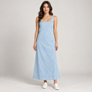 Women’s Light Blue Square-Neck Denim Maxi Dress S3407