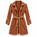 Women’s Caramel Brown Belted Coat with Contrast Piping NS110
