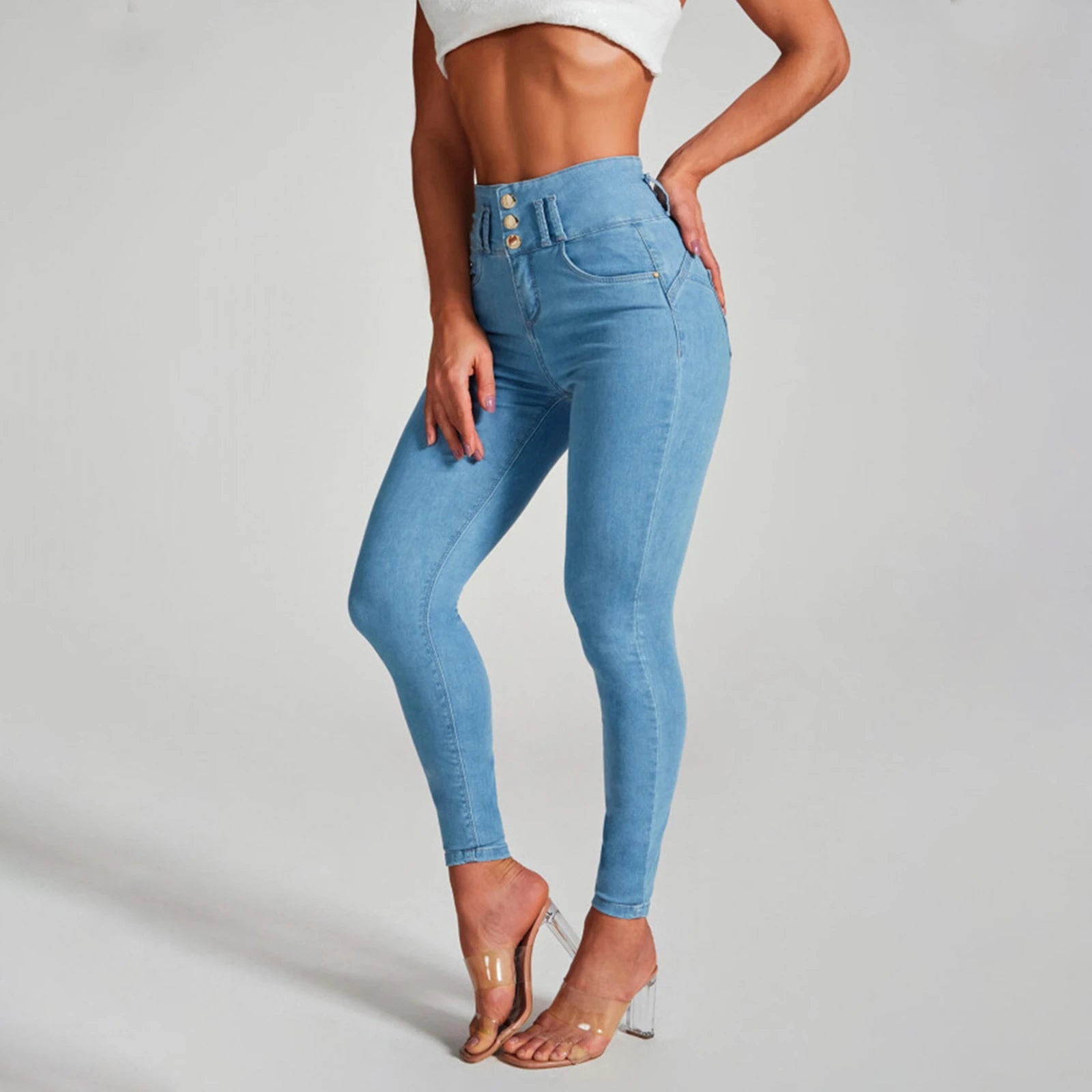 Womens Casual Skinny Jeans High Waisted Button Fly Pencil Pants Butt Liftting Ankle Length Denim Trousers with Pockets S4622795 Womens Casual Skinny Jeans High Waisted Button Fly Pencil Pants Butt Liftting Ankle Length Denim Trousers with Pockets S4622795