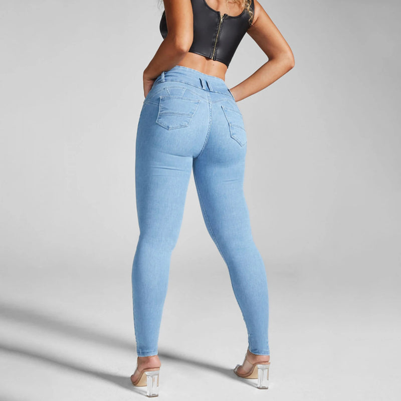 Womens Casual Skinny Jeans High Waisted Button Fly Pencil Pants Butt Liftting Ankle Length Denim Trousers with Pockets S4622795 - Tuzzut.com Qatar Online Shopping