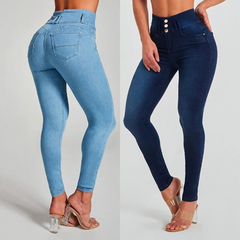 Womens Casual Skinny Jeans High Waisted Button Fly Pencil Pants Butt Liftting Ankle Length Denim Trousers with Pockets S4622795 - Tuzzut.com Qatar Online Shopping