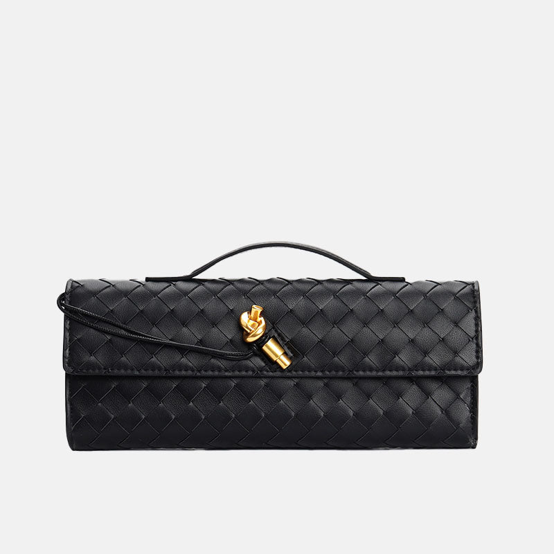 Woven Leather Clutch Top Handle Long Shoulder Bag B1893 Woven Leather Clutch Top Handle Long Shoulder Bag B1893