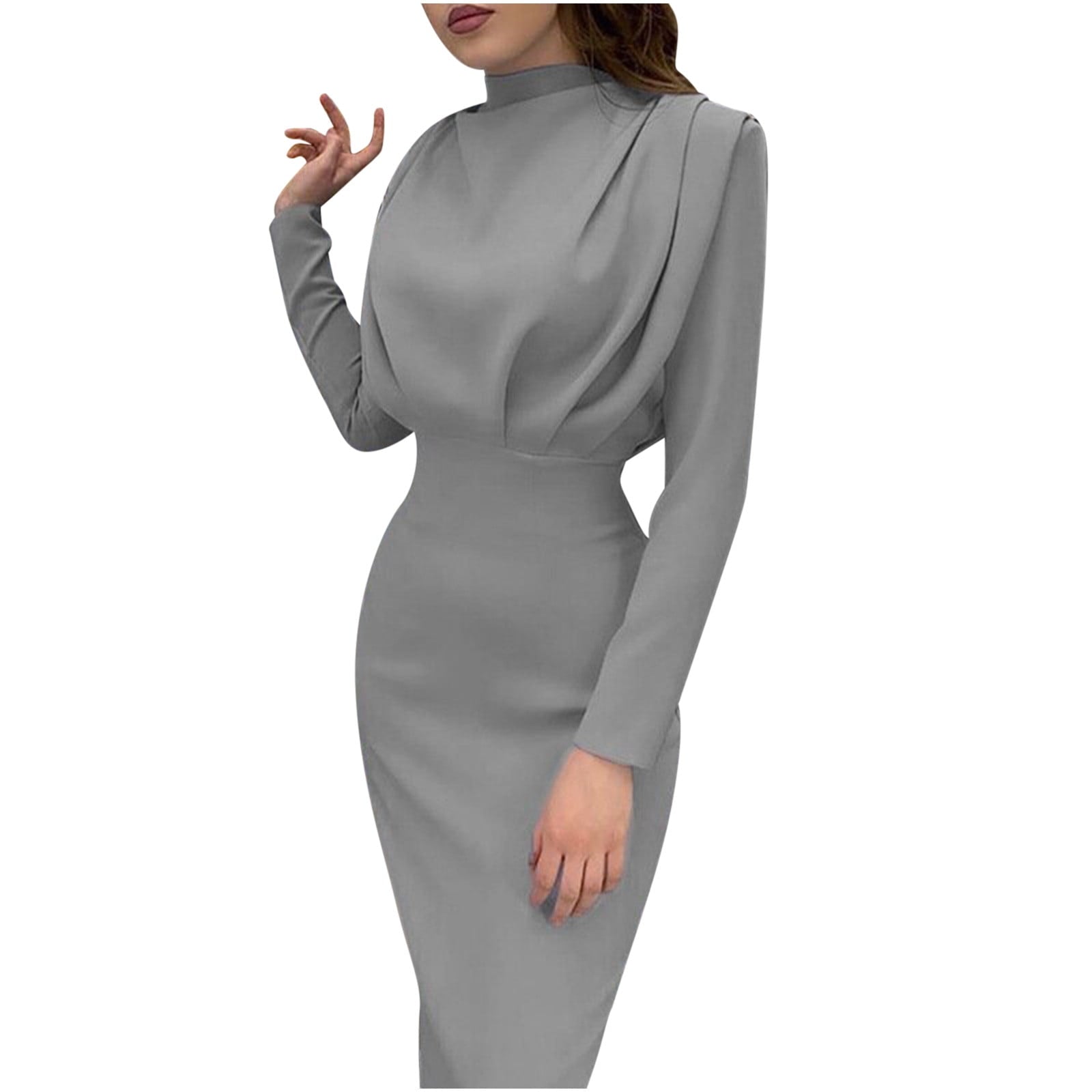 New style dress, feminine waist, solid color long skirt, long sleeves, round neckline L 126516 New style dress, feminine waist, solid color long skirt, long sleeves, round neckline L 126516