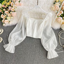 Square-Neck Chiffon Ruffle Long-Sleeve Top 530867 - TUZZUT Qatar Online Shopping