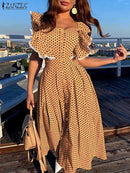 ZANZEA Women Printed Shirt Dress Summer Sleeveless Maxi Vestidos Fashion Ruffle Sleeve Sundress Lace Patchwork Party Robes S4605708 - Tuzzut.com Qatar Online Shopping