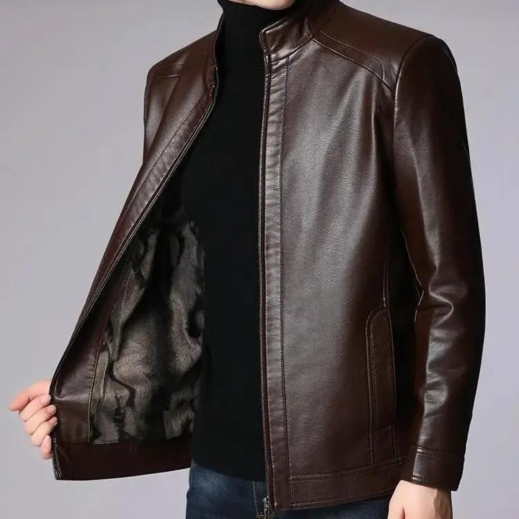 Leather Jacket Spring Autumn Men's Classic Oversized Sheepskin Tops Loose Big Size Real Leather Jacket Fat Leather Outerwear S4360116 - Tuzzut.com Qatar Online Shopping