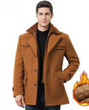 Winter Men's Casual Wool Trench Coat Fashion Business Medium Solid Thicken Slim Windbreaker Overcoat Jacket Male Plus Size 2XL JATJ05 - Tuzzut.com Qatar Online Shopping