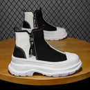 Casual Zip Patchwork Canvas Chunky Platform Ankle Boots S003 - TUZZUT Qatar Online Shopping