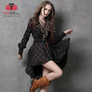 V-neck Skirt Woman Retro Falbala Dress Lattice Long Sleeve Princess Dress Retro Swing Vintage Dress Party Dresses    P297210 - TUZZUT Qatar Online Shopping