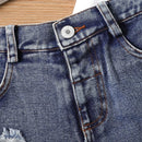 PatPat 2pcs Baby Girl Clothes Letter Print Short-sleeve White Tee and Ripped Denim Shorts Set Kid Clothing 20407903 - Tuzzut.com Qatar Online Shopping