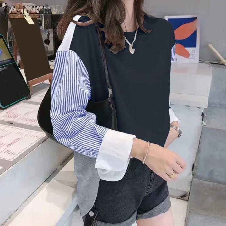 Women Casual Loose Tops Striped Shirt Long Sleeve O-Neck Tops A9478891 Women Casual Loose Tops Striped Shirt Long Sleeve O-Neck Tops A9478891