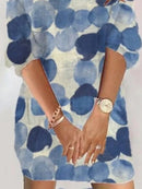 Printed Contrast Color Polka-Dot Half Sleeves Mini Dress 106095  - M - TUZZUT Qatar Online Shopping