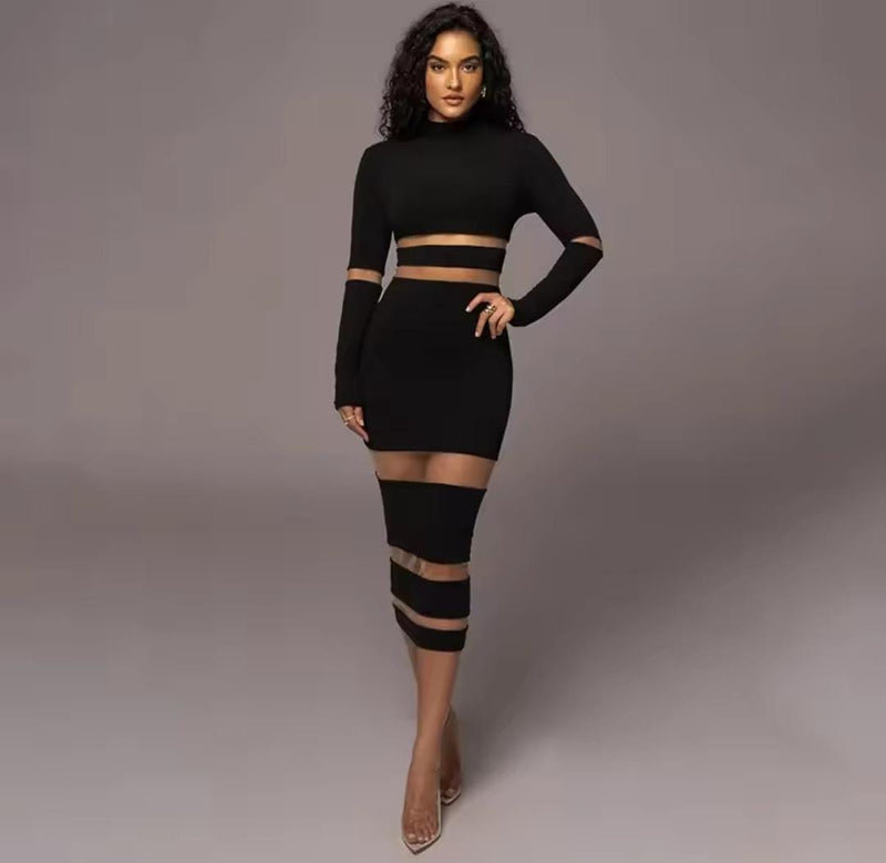 Women's Sexy Patchwork Bodycon Midi Dress    541564 - TUZZUT Qatar Online Shopping