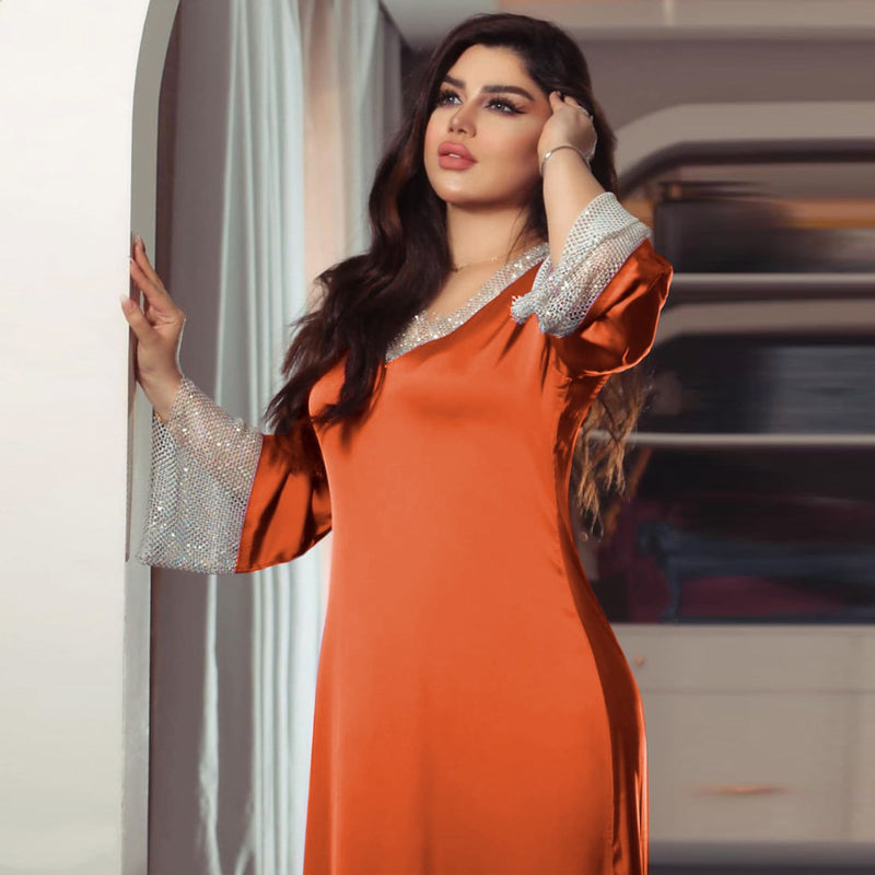 Women's Long Sleeve Solid Color Sequins/Glitter Jalabiya M 74865