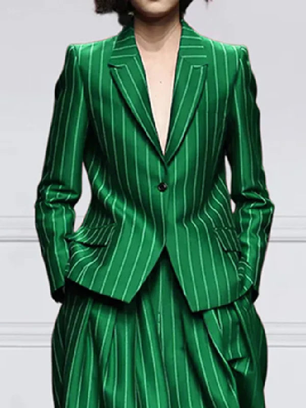 Long Sleeves Loose Striped Notched Collar Blazer Outerwear 171888 Long Sleeves Loose Striped Notched Collar Blazer Outerwear 171888