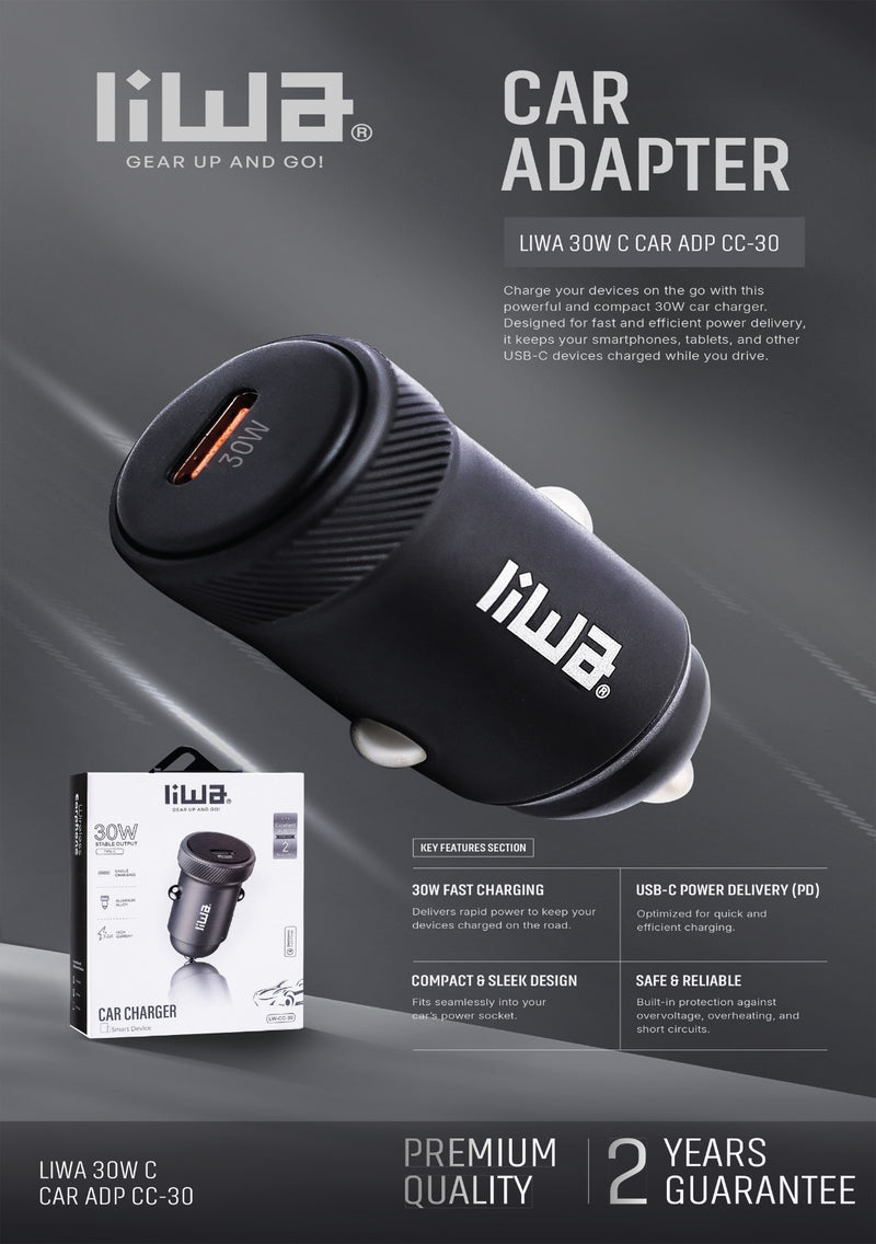 Liwa PD Car Adapter 30W /Type C /LW-CC-30 - TUZZUT Qatar Online Shopping