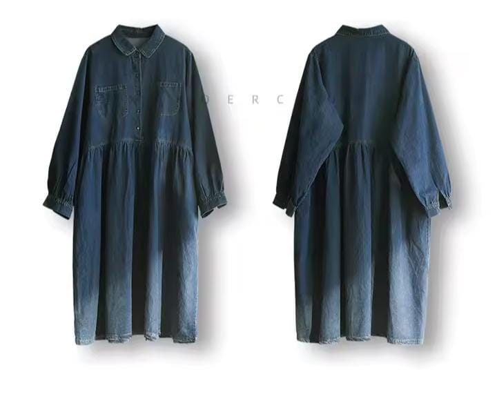 Women's Single Breasted Turn-down Collar Solid Pockets Button Down Lightweight Loose Fit Solid High Street Denim Dress B243500 Women's Single Breasted Turn-down Collar Solid Pockets Button Down Lightweight Loose Fit Solid High Street Denim Dress B243500
