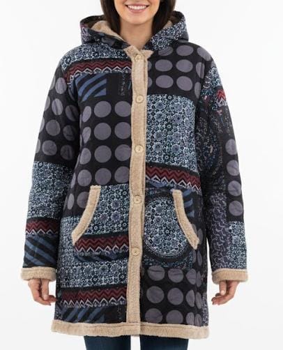 Print Button Hooded Overcoat 30879