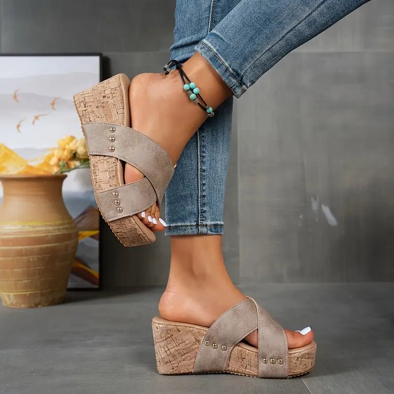 Platform Wedge Heeled Sandals HS74 - TUZZUT Qatar Online Shopping