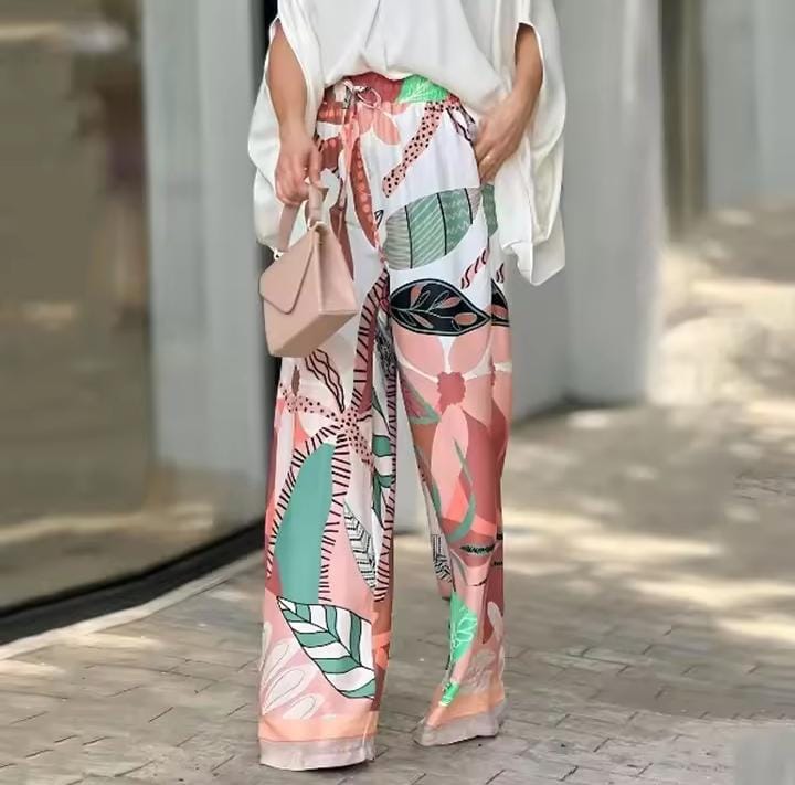 Two Piece Set Summer Casual Solid V Neck Batwing Sleeve Loose Top Wide Legs Printed Stretch Waist Pants Sets B275424 Two Piece Set Summer Casual Solid V Neck Batwing Sleeve Loose Top Wide Legs Printed Stretch Waist Pants Sets B275424