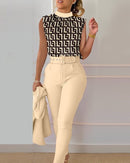 Women's Sleevelss Top + Pants Set With Belt 2 Piece Set   B-120939 - TUZZUT Qatar Online Shopping