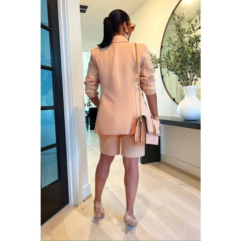 Short Blazer Suits Two Piece Set Women Office Outfit Summer Autumn Commute Turn Down Collar Long Sleeve Jacket High Waist Shorts B-33440 Short Blazer Suits Two Piece Set Women Office Outfit Summer Autumn Commute Turn Down Collar Long Sleeve Jacket High Waist Shorts B-33440