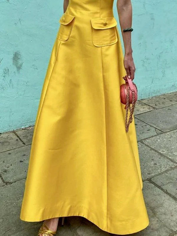 Short Sleeves Pockets Solid Color Split-Joint Round-Neck Maxi Dresses 158662 Short Sleeves Pockets Solid Color Split-Joint Round-Neck Maxi Dresses 158662