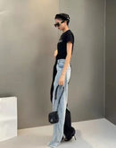 Colorblock Pants for Women High Waist Split Pockets Wide Leg Long Trousers   S5043752 - TUZZUT Qatar Online Shopping