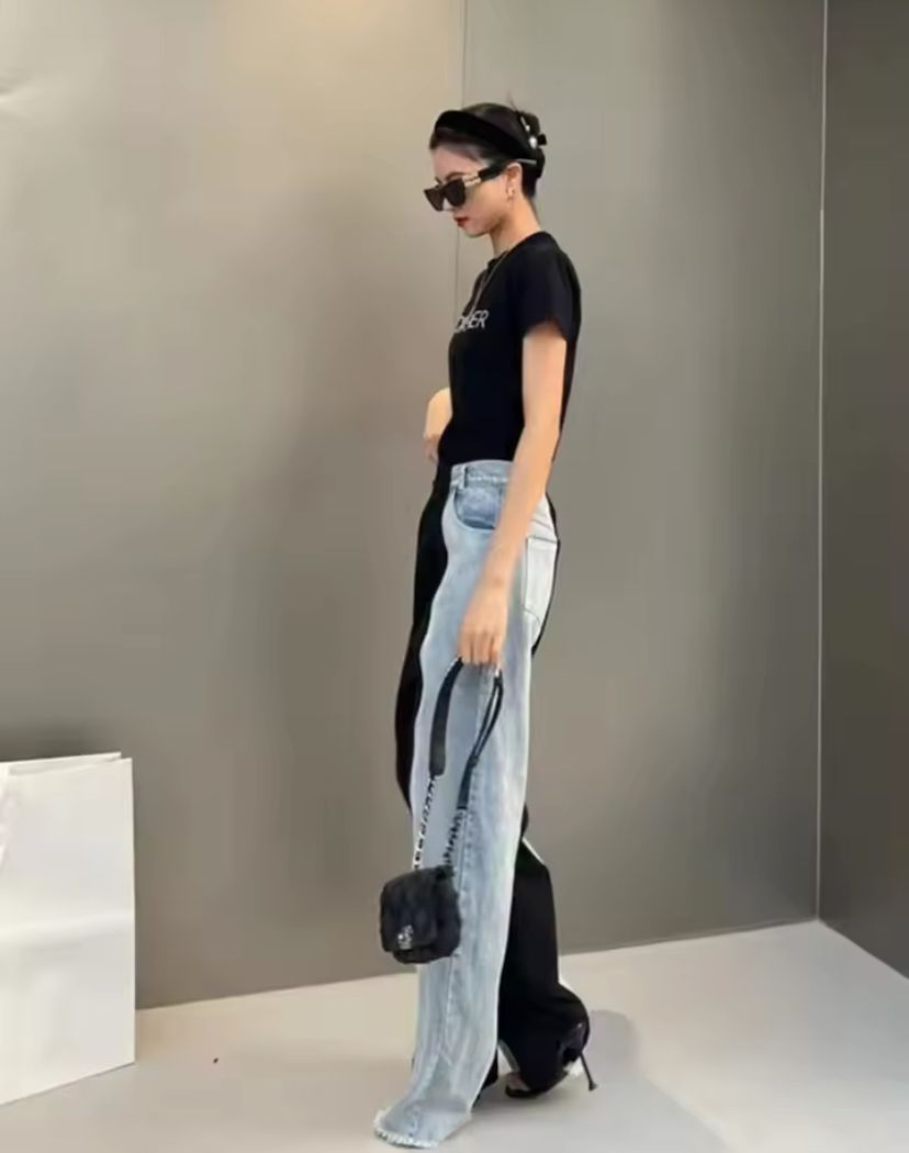Colorblock Pants for Women High Waist Split Pockets Wide Leg Long Trousers S5043752 Colorblock Pants for Women High Waist Split Pockets Wide Leg Long Trousers S5043752