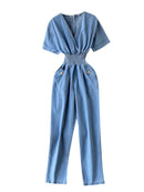 Stylish Womens Blue Belted Jumpsuit 55478 - TUZZUT Qatar Online Shopping