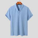 INCERUN Men Sets Solid Summer Lapel Short Sleeve Shirt & Drawstring Pants 2PCS Streetwear Korean Men Casual Suits S S4630766 - Tuzzut.com Qatar Online Shopping