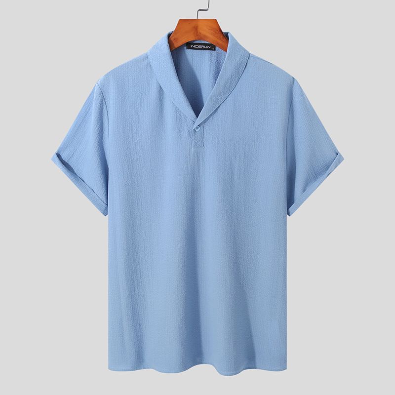 INCERUN Men Sets Solid Summer Lapel Short Sleeve Shirt & Drawstring Pants 2PCS Streetwear Korean Men Casual Suits S S4630766