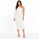 Women’s Ivory One-Shoulder Ruched Midi Dress S4215240 - L