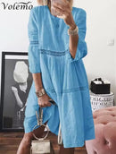 Women's White Lace Dress Elegant Floral Embroidery Loose Beach Party Dress   S5044528 - TUZZUT Qatar Online Shopping