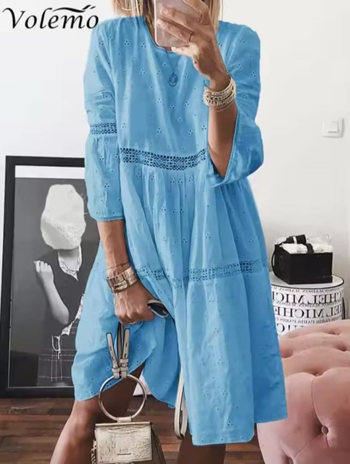 Women's White Lace Dress Elegant Floral Embroidery Loose Beach Party Dress S5044528 Women's White Lace Dress Elegant Floral Embroidery Loose Beach Party Dress S5044528
