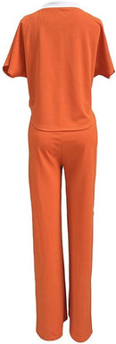 Women's Two Piece Causal Loose Suits Short Sleeve Crop Top & Drawstring Palazoo Pants Set     S4978872 - TUZZUT Qatar Online Shopping