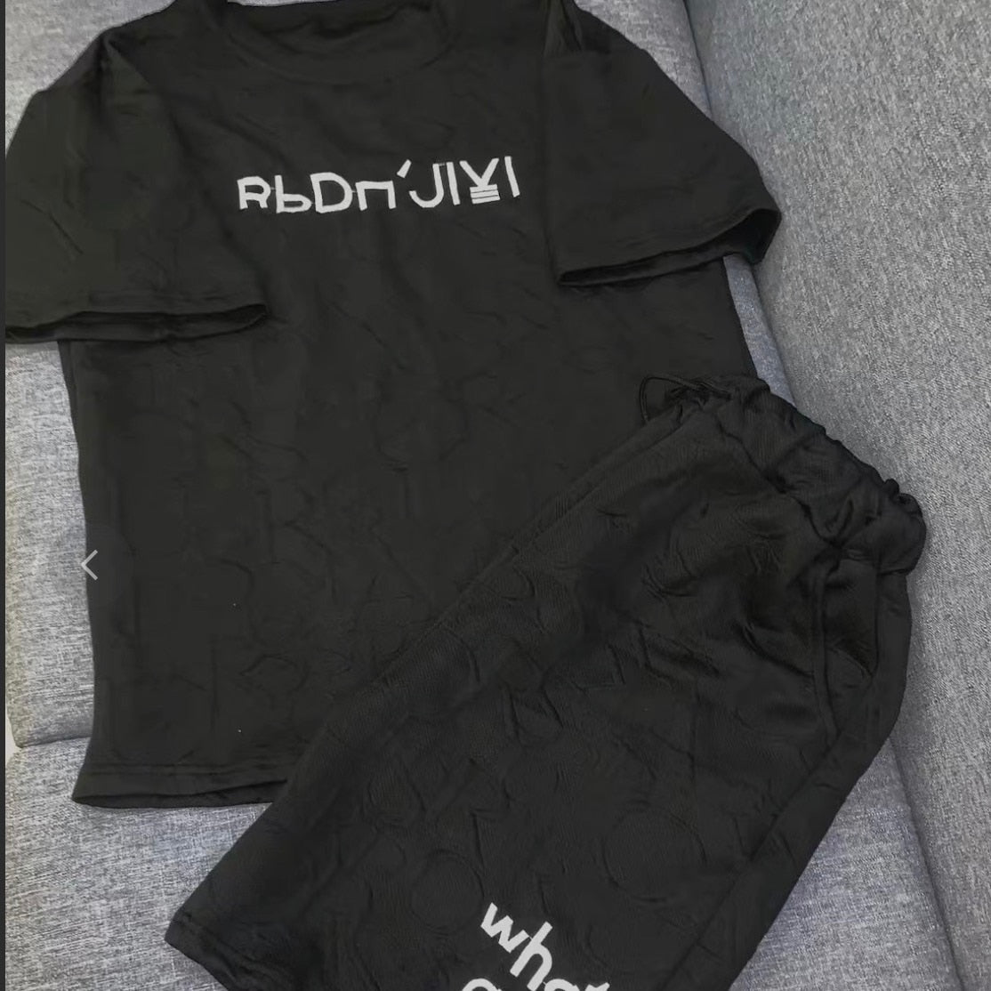 2 Pcs Women's Short Sleeve Letter/Number Shorts Set L 425598 2 Pcs Women's Short Sleeve Letter/Number Shorts Set L 425598