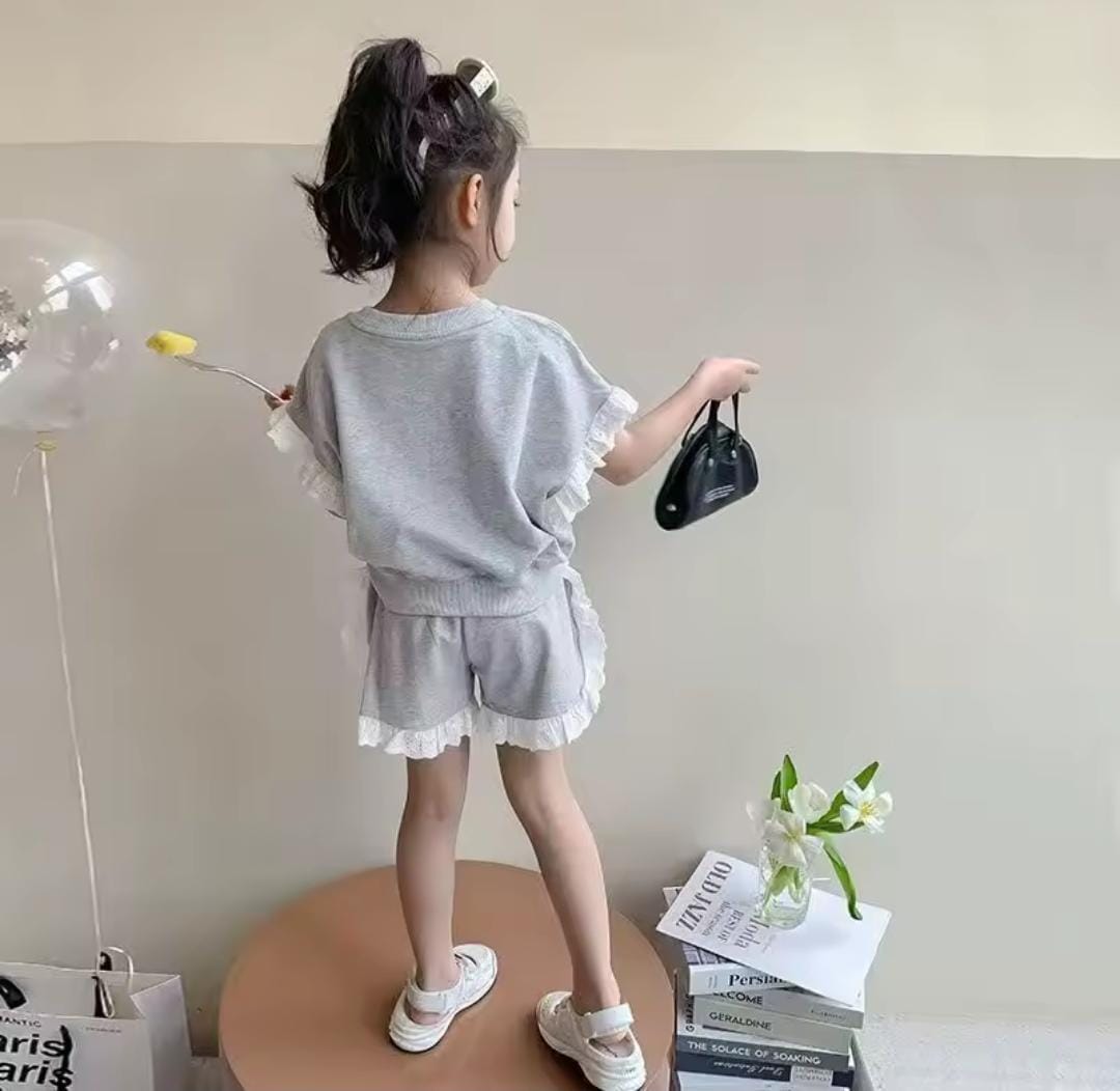 Girl Summer Lace Knit Short Sleeve Shorts Set 1464615 Girl Summer Lace Knit Short Sleeve Shorts Set 1464615